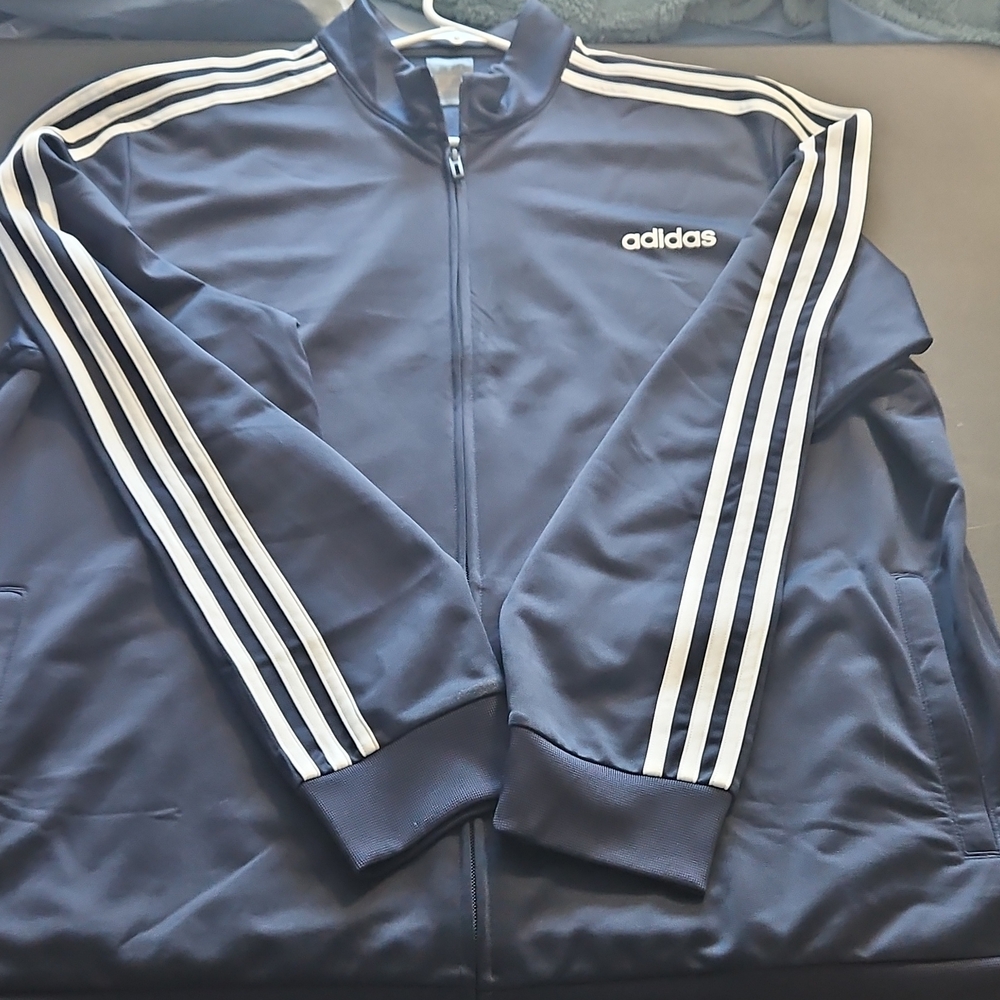 Adidas Men's Navy Jacket with White Stripes